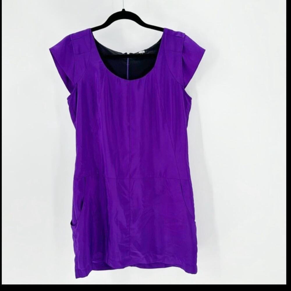 ASOS shimmer purple dropped waist cap sleeve side pockets mini dress versatile